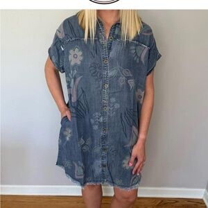 Floral Denim Button-Up Dress